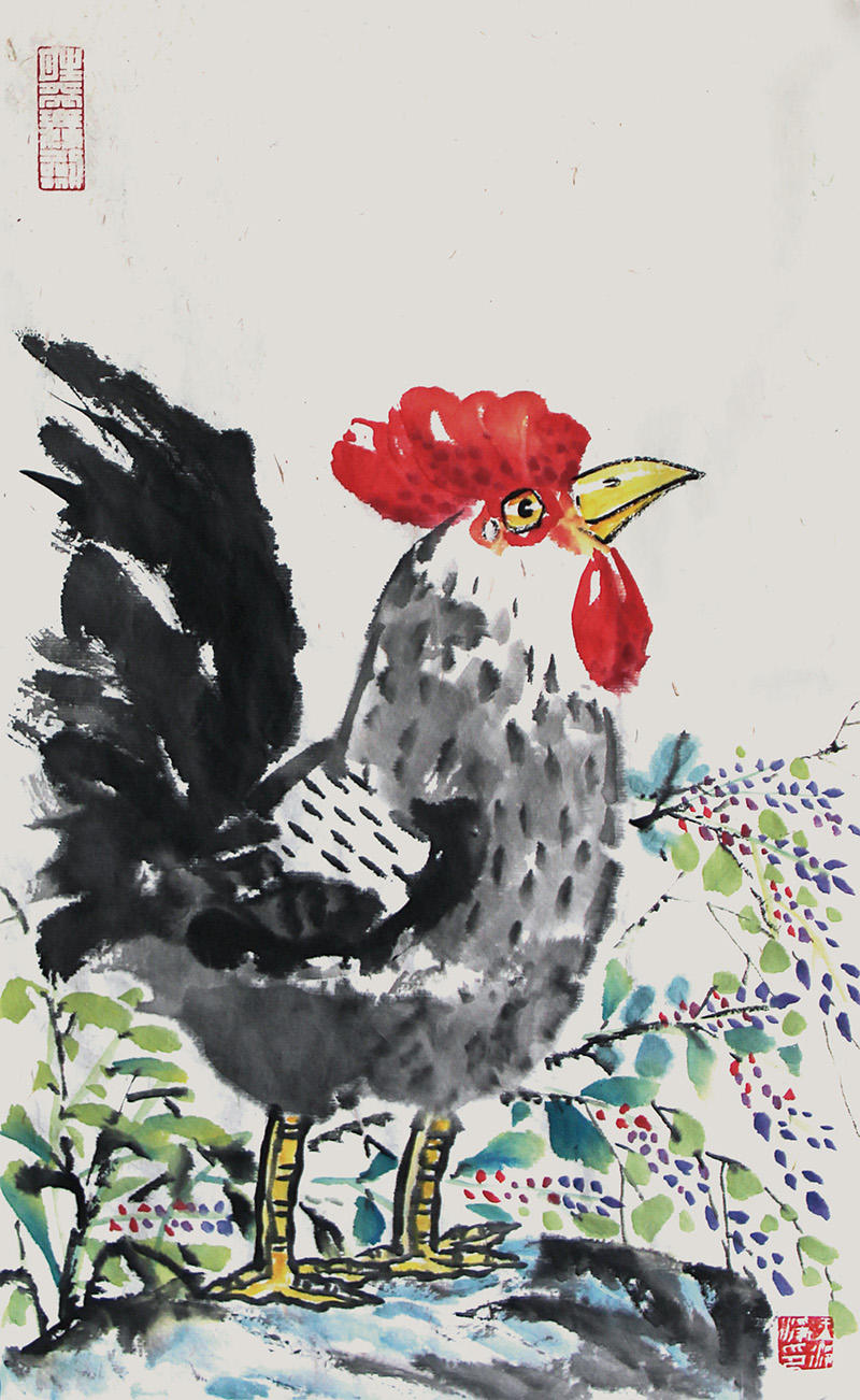 王净净生肖鸡水墨画