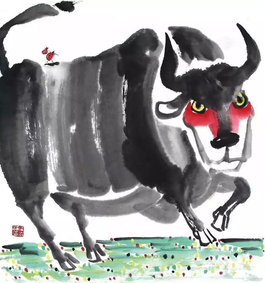 王净净的墨牛是中国画和构成的完美结合
